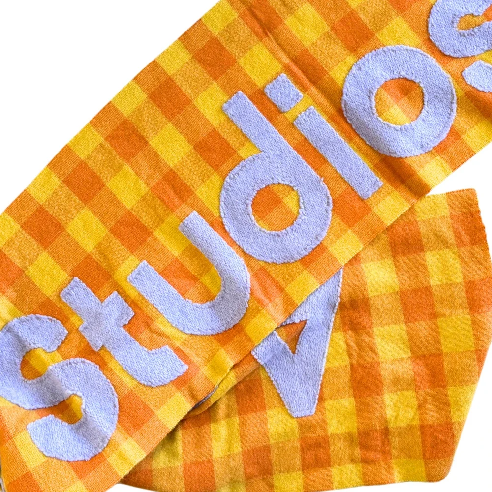 NWT $420 Acne Studios Veda Checked Wool Big Logo Scarf 80